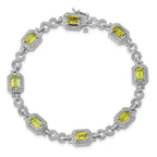 Sterling Silver Rhodium-plated Diamond & Peridot Bracelet