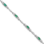 Sterling Silver Rhodium-plated Emerald and Diamond Bracelet