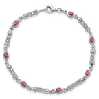 Sterling Silver Rhodium-plated Pink Tourmaline and Diamond Bracelet