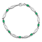 Sterling Silver Rhodium-plated Emerald and Diamond Bracelet