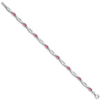 Sterling Silver Rhodium-plated Pink Tourmaline and Diamond Bracelet