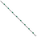 Sterling Silver Rhodium-plated Emerald and Diamond Bracelet