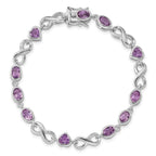 Sterling Silver Rhodium-plated Oval Heart Amethyst Bracelet