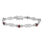 Sterling Silver Rhodium-plated Diamond Garnet Bracelet