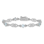 Sterling Silver Rhodium-plated Diamond Aquamarine Bracelet
