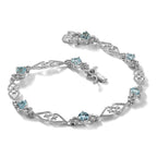 Sterling Silver Rhodium-plated Diamond Aquamarine Bracelet