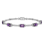 Sterling Silver Rhodium-plated Amethyst & Diamond Tennis Bracelet
