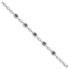 Sterling Silver Rhodium-plated Amethyst Link Bracelet