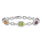Sterling Silver Rhodium-plated Multi Gemstone Link Bracelet