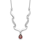 Sterling Silver Rhodium-plated w/Garnet & White Topaz w/2in. ext. Necklace