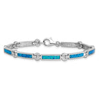 Sterling Silver Rhodium-plated Lab Created Opal Bars 7 inch Bracelet