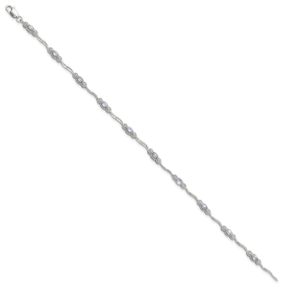 Stering Silver Rhodium-plated Polished Tanzanite 7.5 inch Bracelet