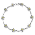 Sterling Silver Rhodium-plated Floral Peridot Bracelet
