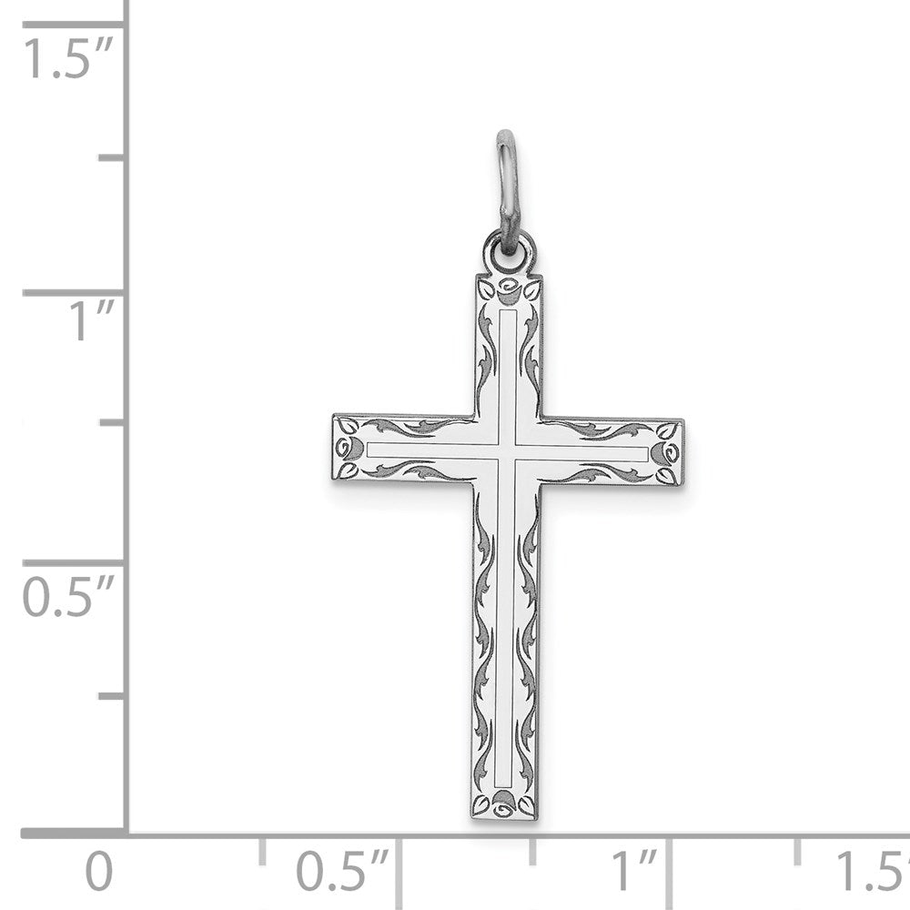 Sterling Silver Rhodium-plated Laser Cut Cross Pendant