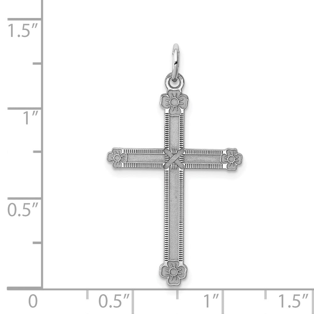 Sterling Silver Rh-plt Laser Cut CroSterling Silver Rh-plt Charm