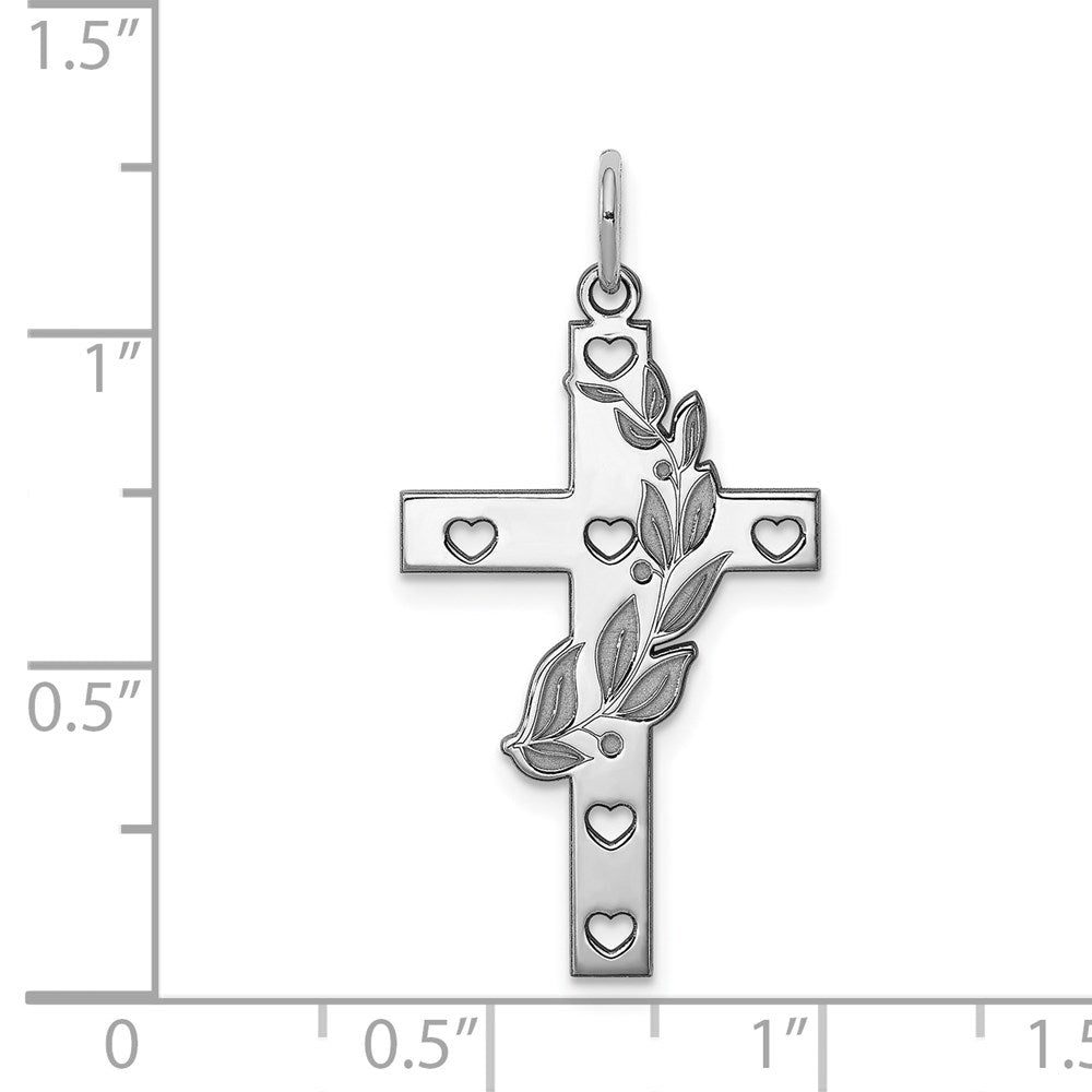 Sterling Silver Rhodium-plated Laser Cut Cross Pendant