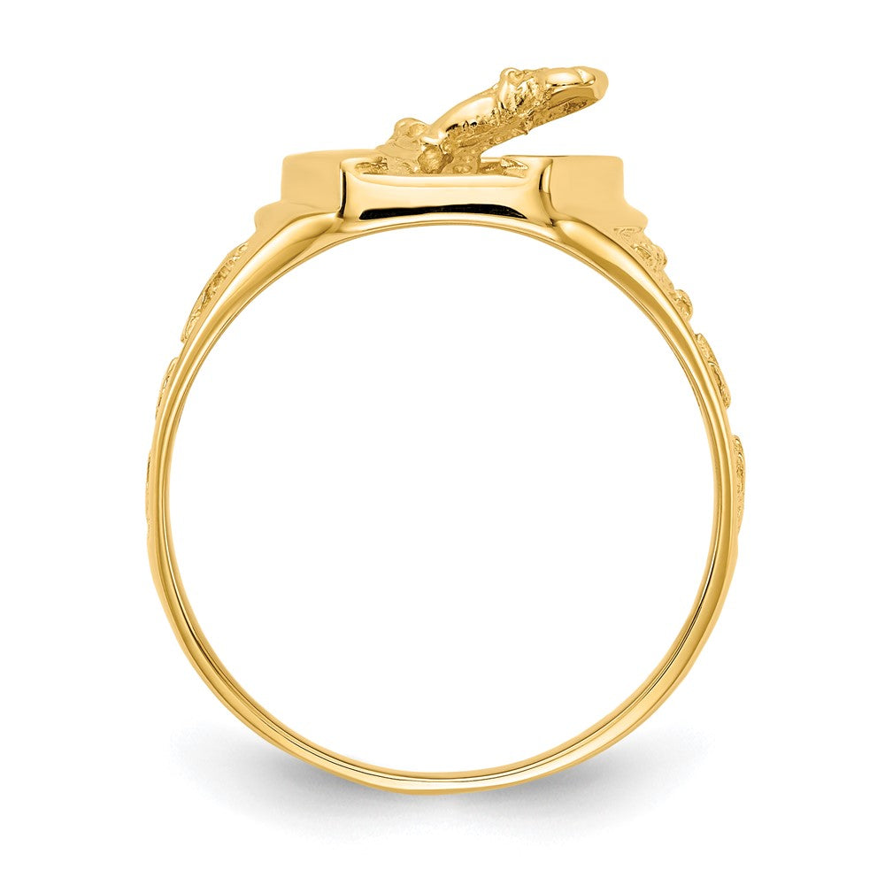 IB Goodman 14k Polished Horseshoe with Horse in Center Mens Ring