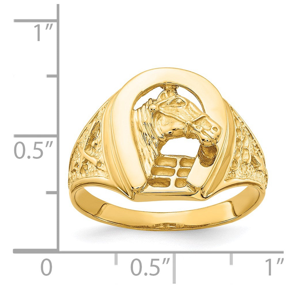 IB Goodman 14k Polished Horseshoe with Horse in Center Mens Ring