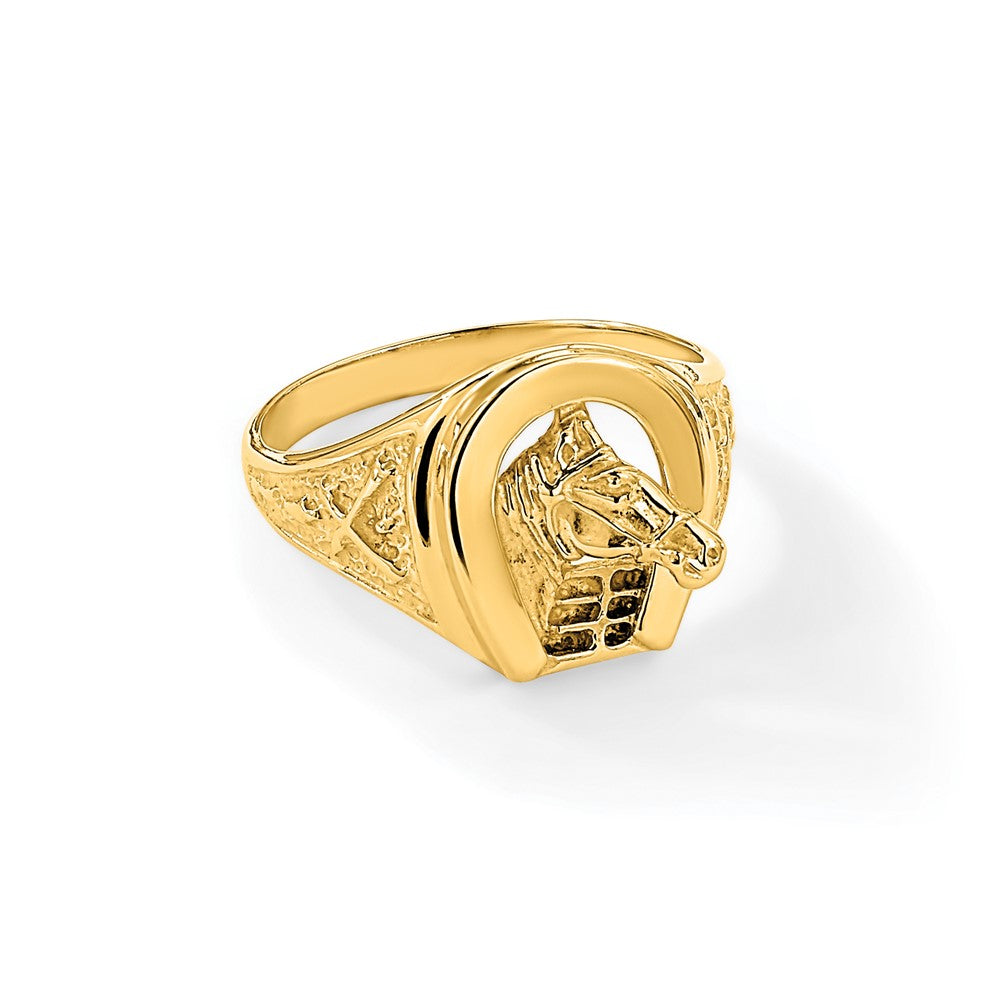 IB Goodman 14k Polished Horseshoe with Horse in Center Mens Ring