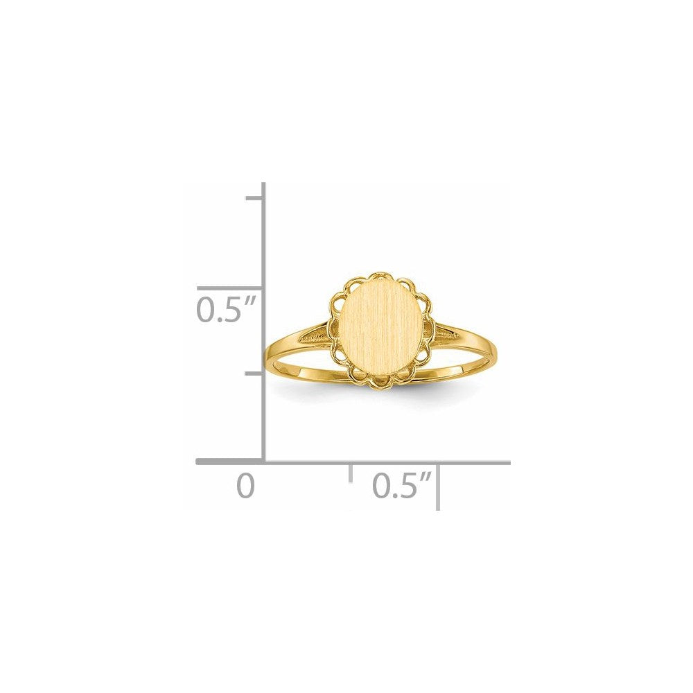 14k 6.5x7.5mm Oval Open Back Scalloped Edge Signet Ring