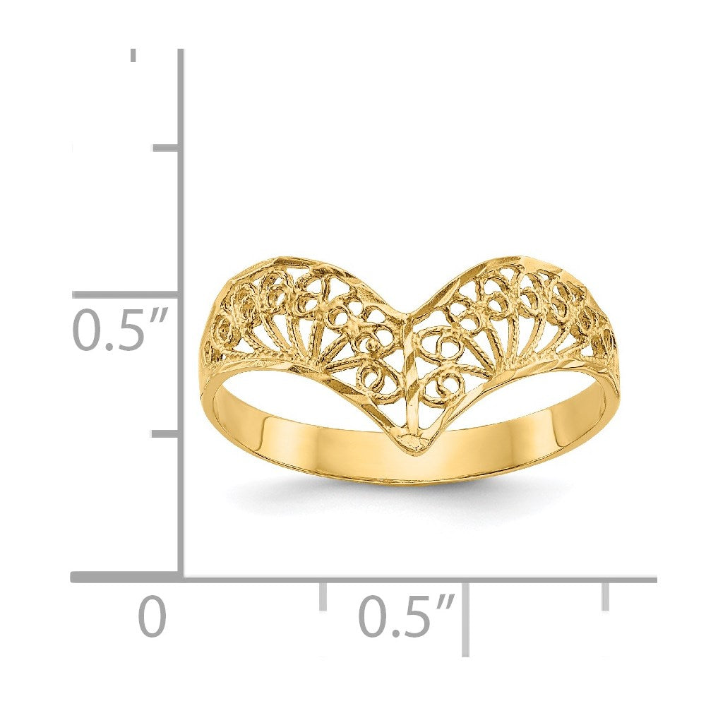 14k Diamond-Cut Filigree V-Shape Ring