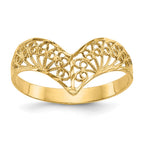 14k Diamond-Cut Filigree V-Shape Ring