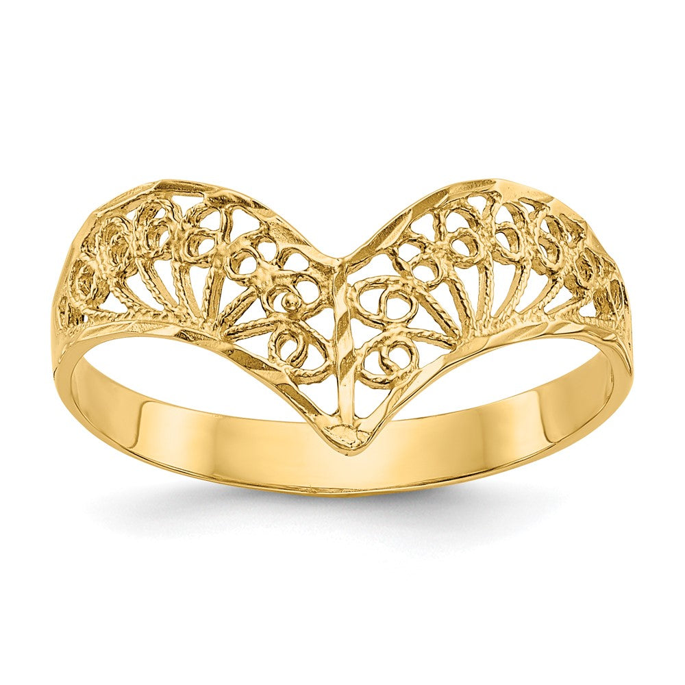 14k Diamond-Cut Filigree V-Shape Ring