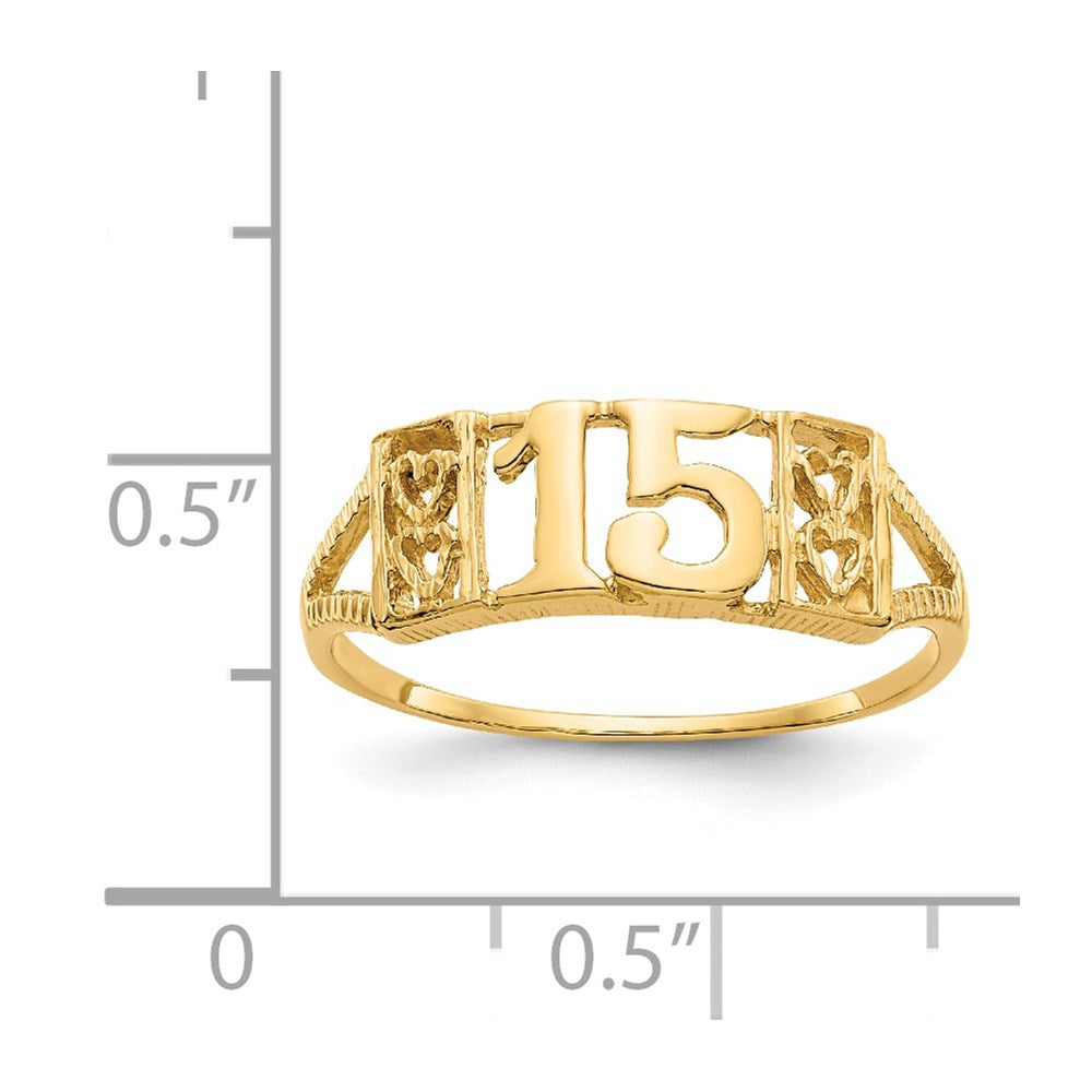 14K Quinceanera 15 with Hearts Ring