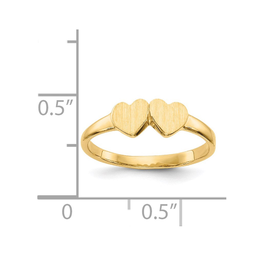 14k 9.0x5.0mm Closed Back Childs Double Heart Signet Ring