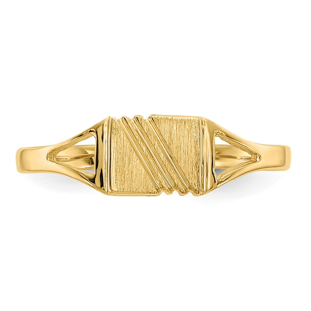 14k Polished and Satin 5.5x4.5mm Open Back Childs Striped Rectangular Signet Ring