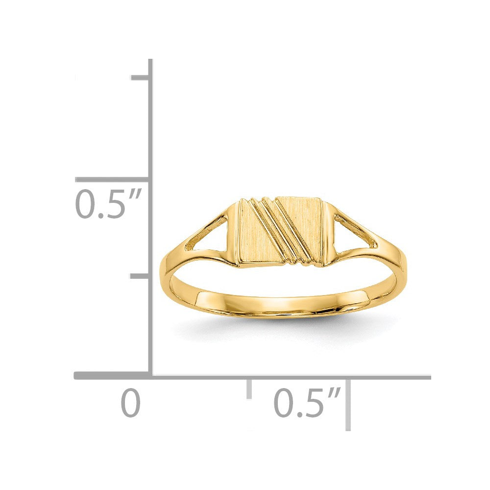 14k Polished and Satin 5.5x4.5mm Open Back Childs Striped Rectangular Signet Ring