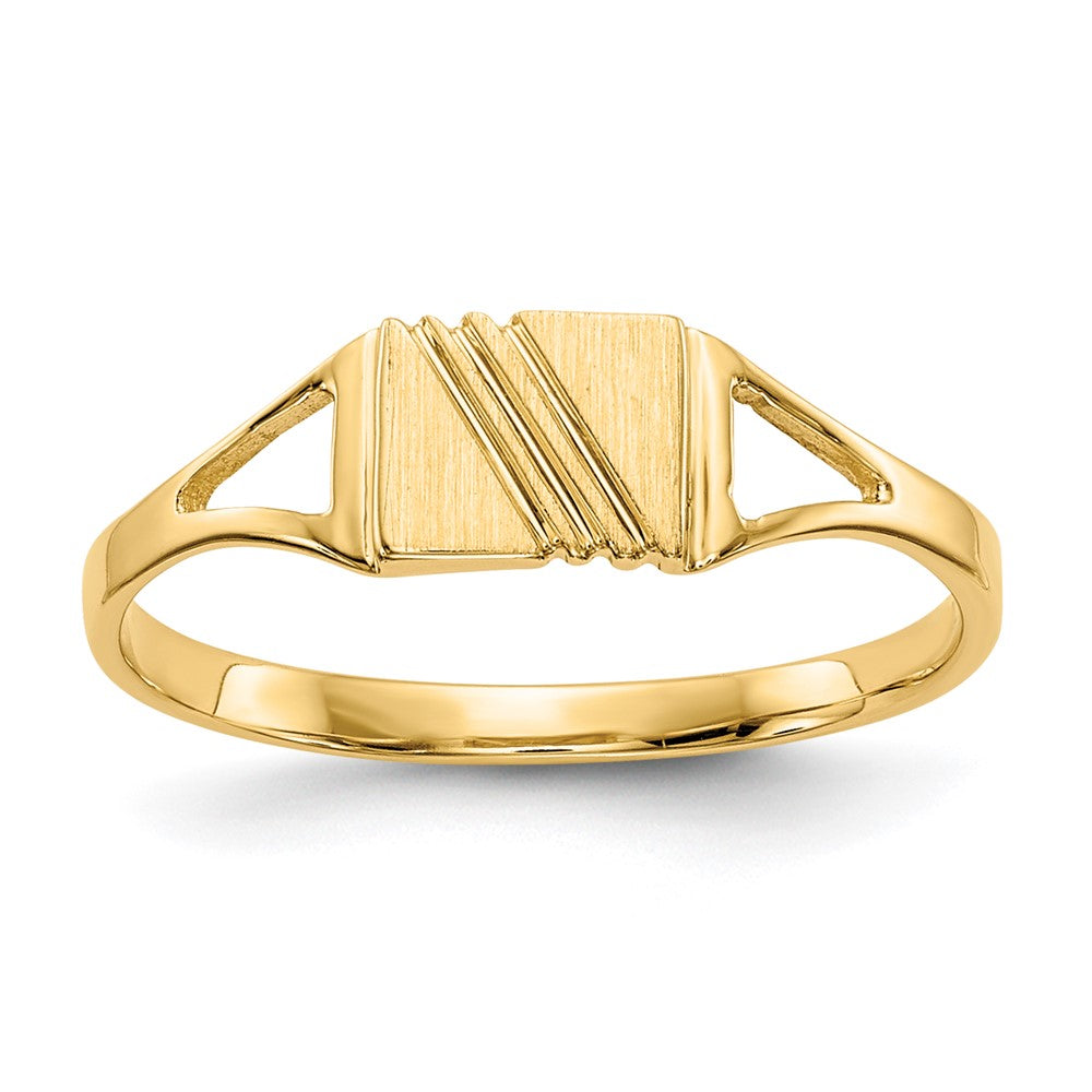 14k Polished and Satin 5.5x4.5mm Open Back Childs Striped Rectangular Signet Ring