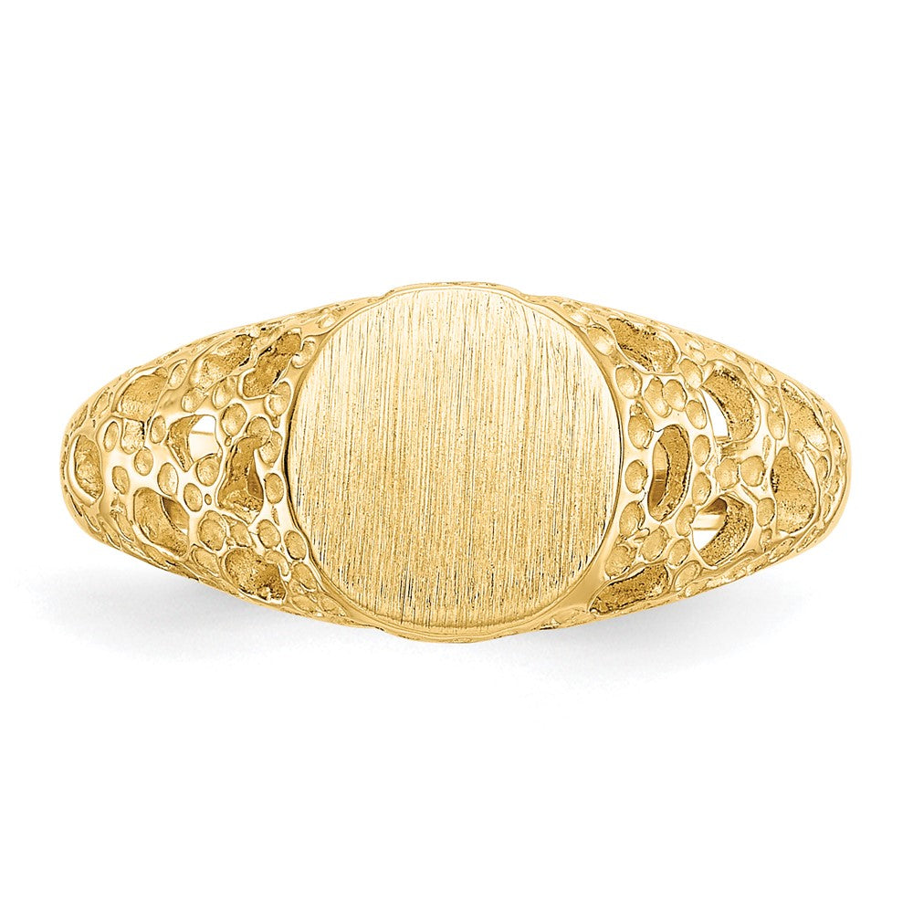 14k 7.5x7.5mm Open Back Childs Round Filigree Signet Ring