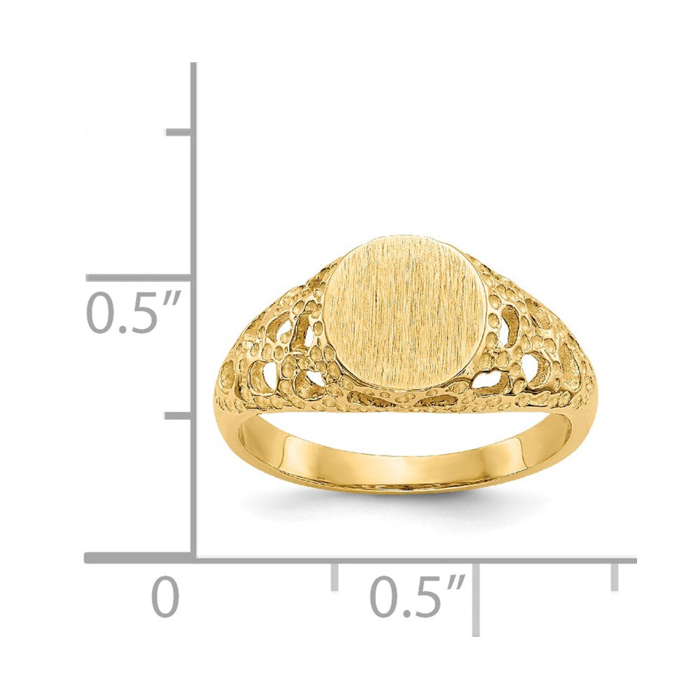 14k 7.5x7.5mm Open Back Childs Round Filigree Signet Ring