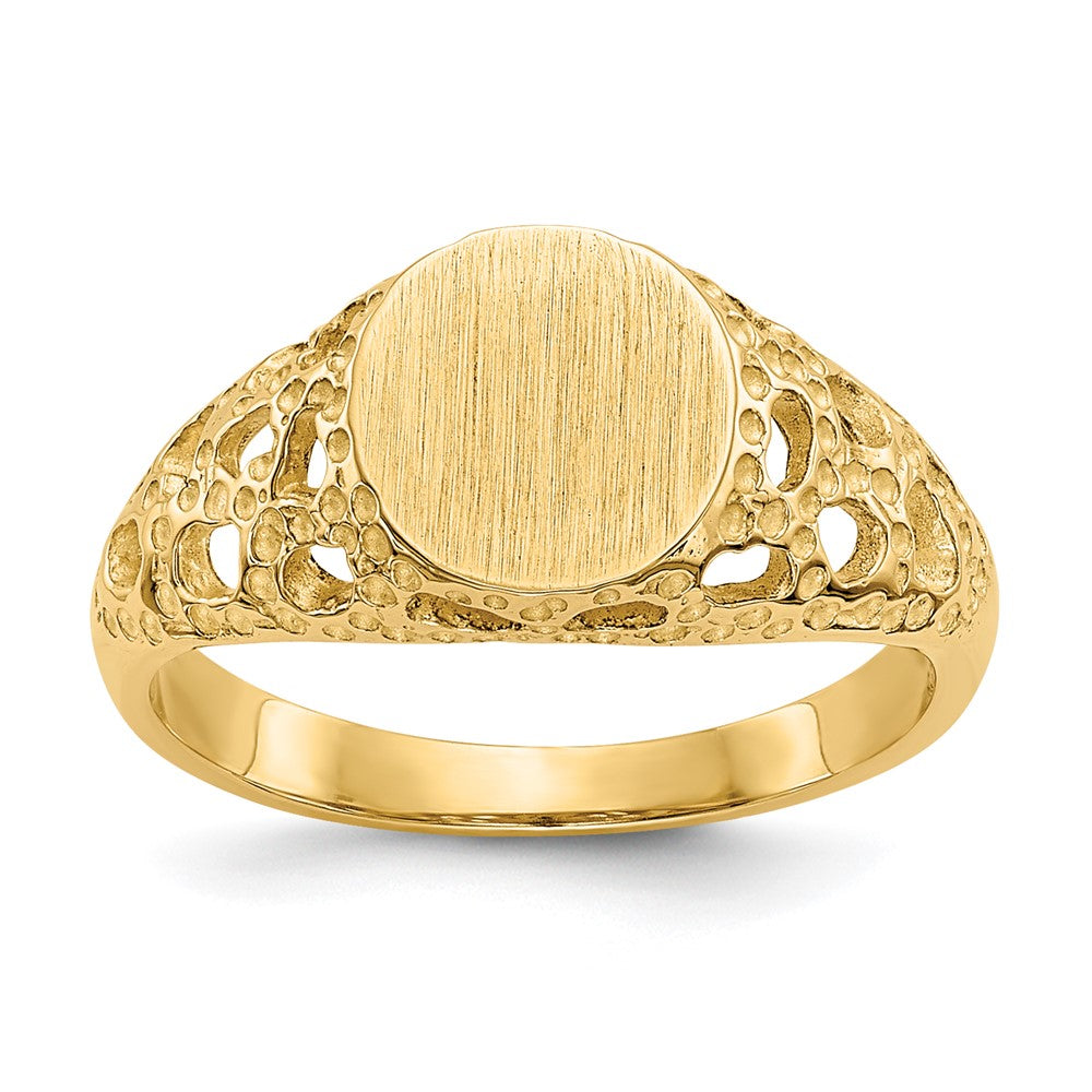 14k 7.5x7.5mm Open Back Childs Round Filigree Signet Ring