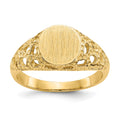 14k 7.5x7.5mm Open Back Childs Round Filigree Signet Ring
