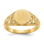 14k 7.5x7.5mm Open Back Childs Round Filigree Signet Ring