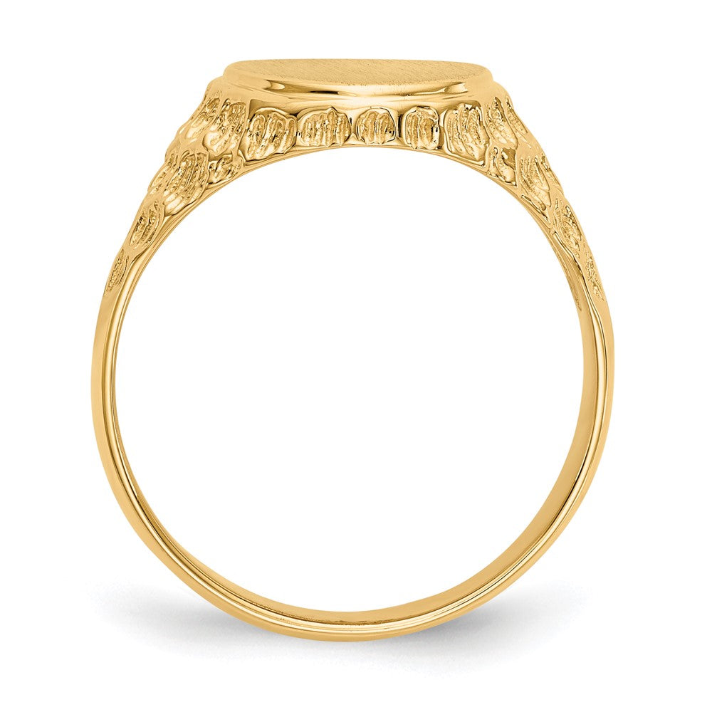 14k 10.5x12.5mm Oval Open Back Mens Nugget Signet Ring