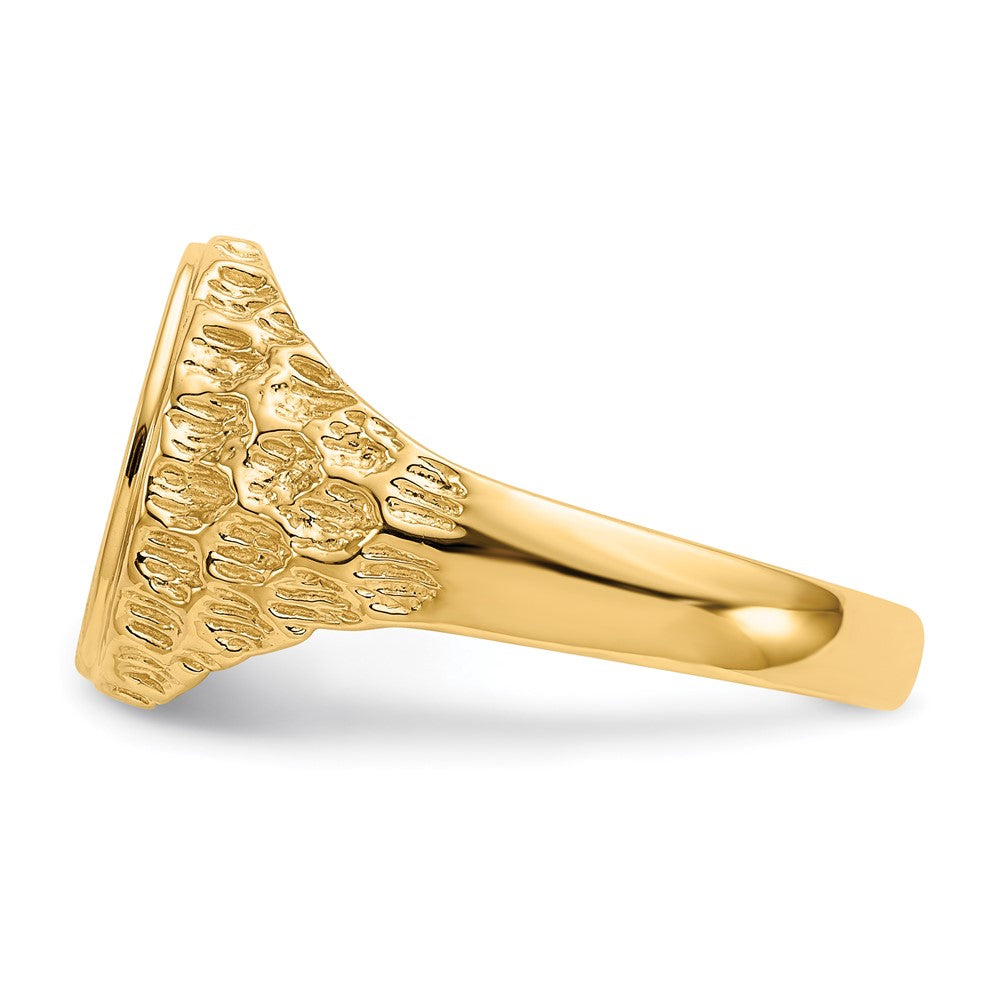 14k 10.5x12.5mm Oval Open Back Mens Nugget Signet Ring