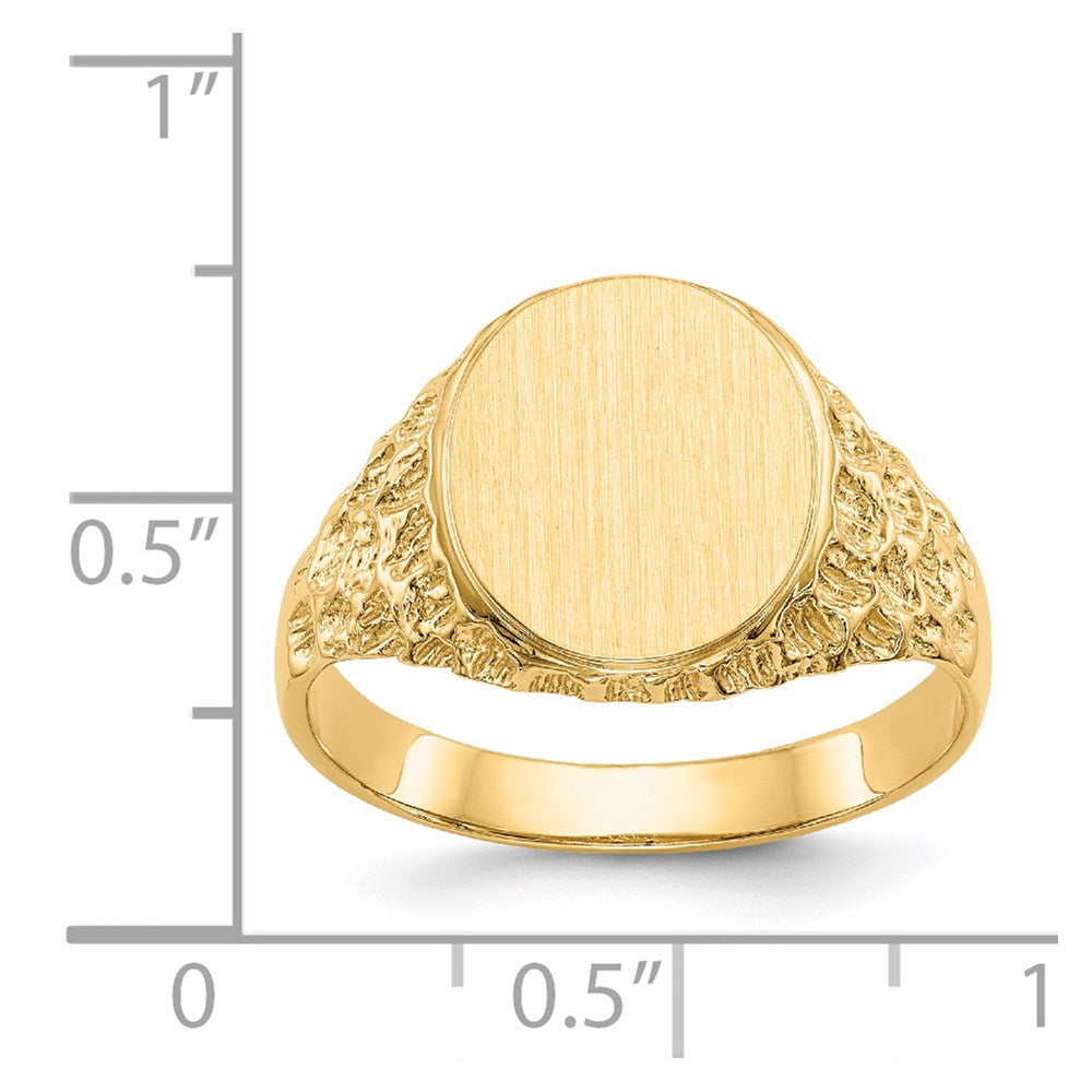 14k 10.5x12.5mm Oval Open Back Mens Nugget Signet Ring