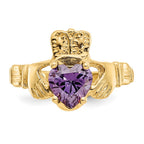 14k February CZ Heart Birthstone Claddagh Ring
