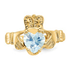 14k March CZ Heart Birthstone Claddagh Ring