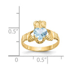 14k March CZ Heart Birthstone Claddagh Ring
