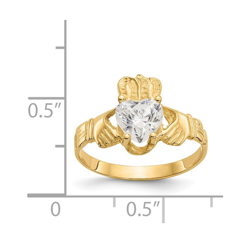 14k April CZ Heart Birthstone Claddagh Ring