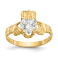 14k April CZ Heart Birthstone Claddagh Ring