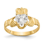 14k April CZ Heart Birthstone Claddagh Ring