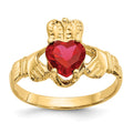 14k July CZ Heart Birthstone Claddagh Ring
