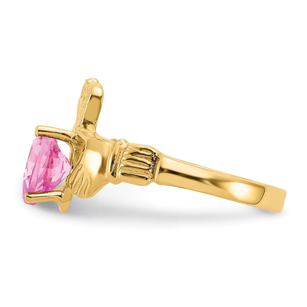 14k October CZ Heart Birthstone Claddagh Ring