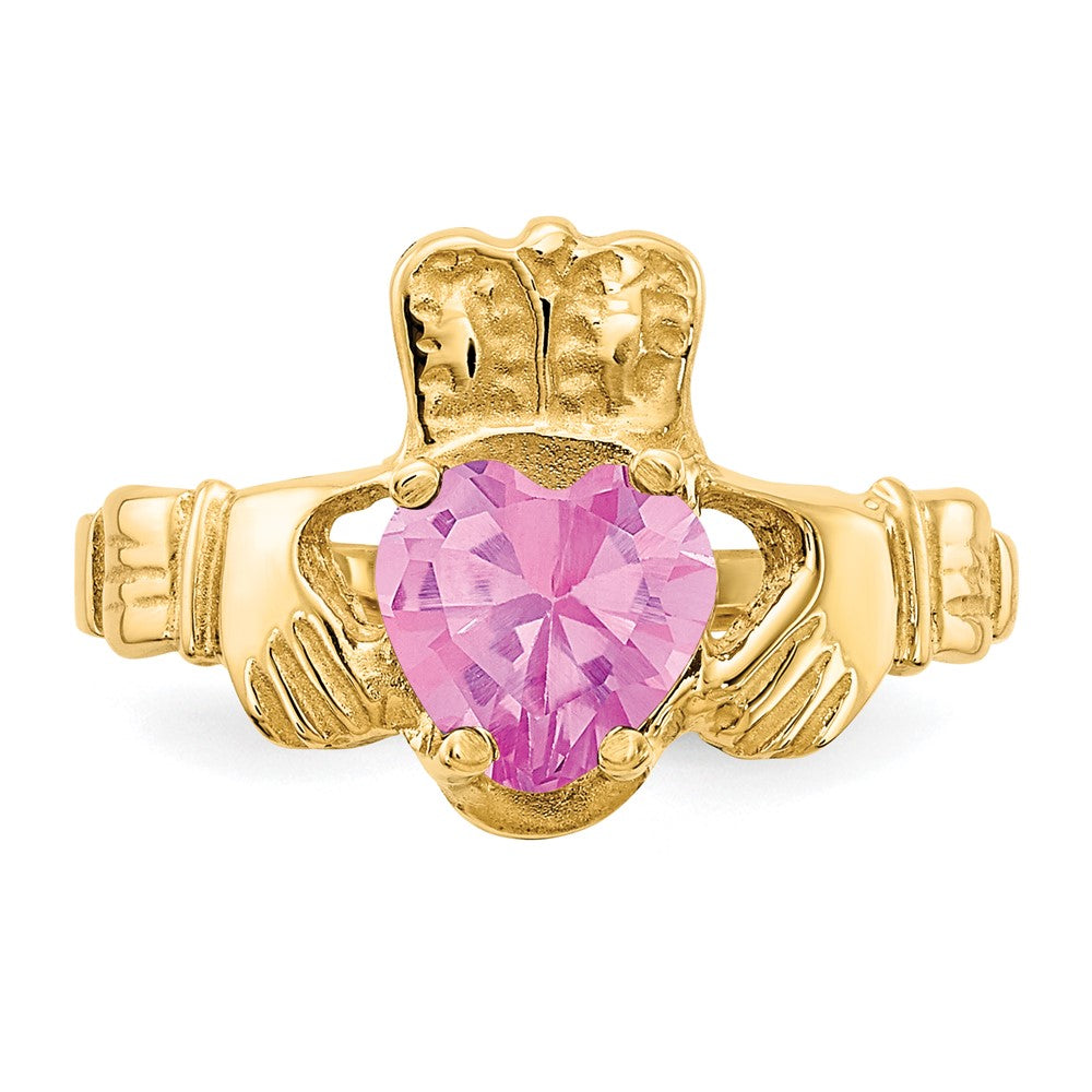 14k October CZ Heart Birthstone Claddagh Ring