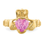 14k October CZ Heart Birthstone Claddagh Ring